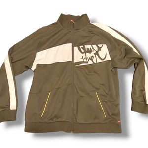 QUICKSILVER Army Green Brown Full Zip Up Track Style Jacket With Cream Detail